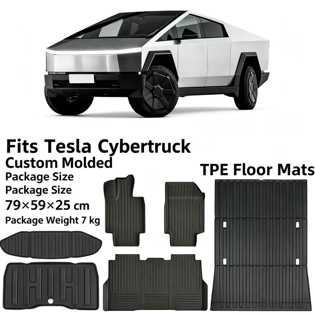 ull Set TPE Floor Mats for Tesla Cybertruck, All Weather Custom Fit Floor Liners, Front & Rear Floor Mat, Frunk Mat & Truck Bed Mat, Odorless Waterproof Car Mats