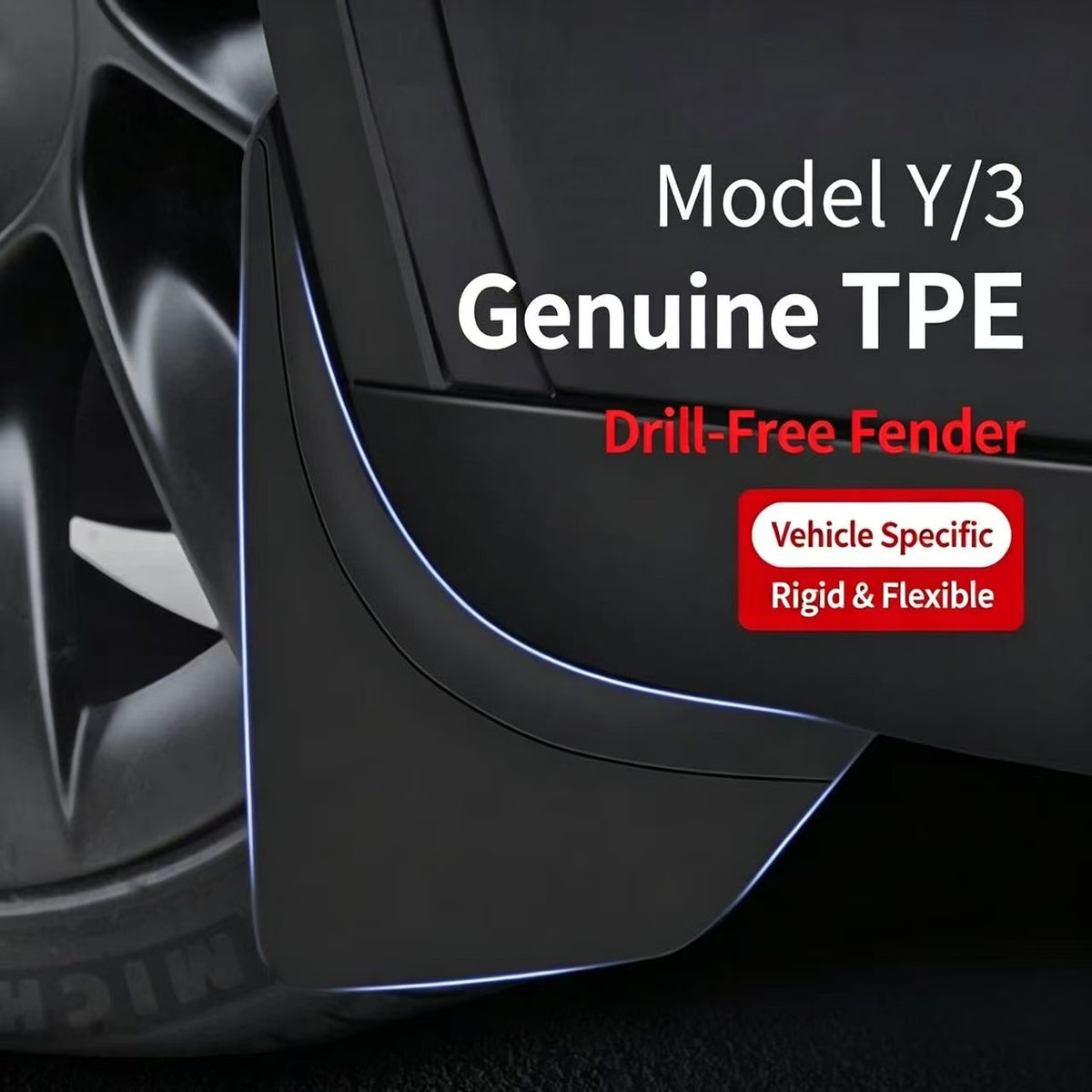 TPE Mud Flaps For Tesla Model Y / Model 3, No Drilling Splash Guards Fender Protector 4Pcs