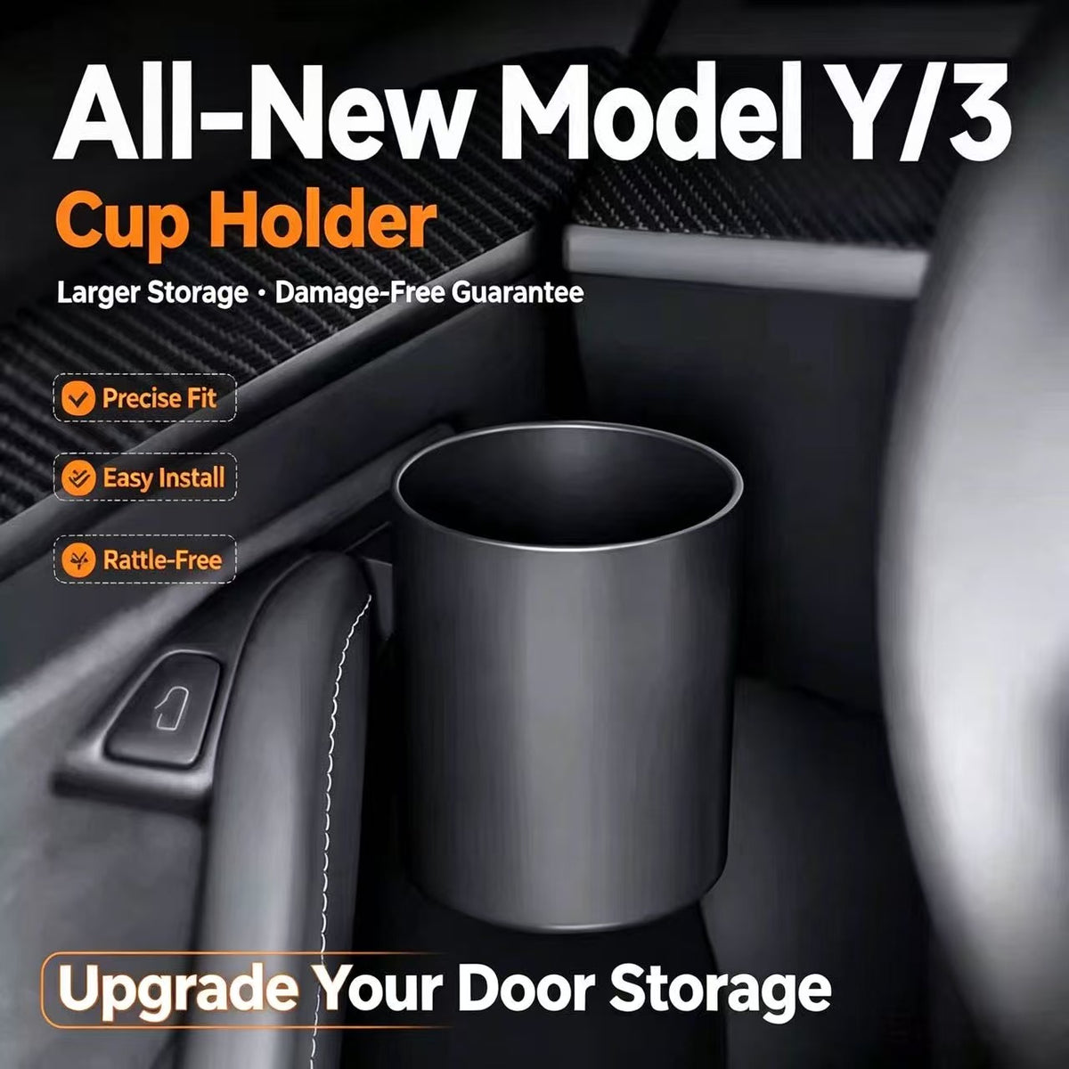 Door Cup Holder for Tesla Model 3 / Model Y (2024‑2025) Universal Door Mount Water Bottle Storage