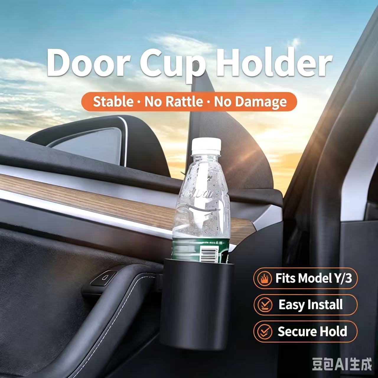 Door Cup Holder for Tesla Model 3 / Model Y (2024‑2025) Universal Door Mount Water Bottle Storage