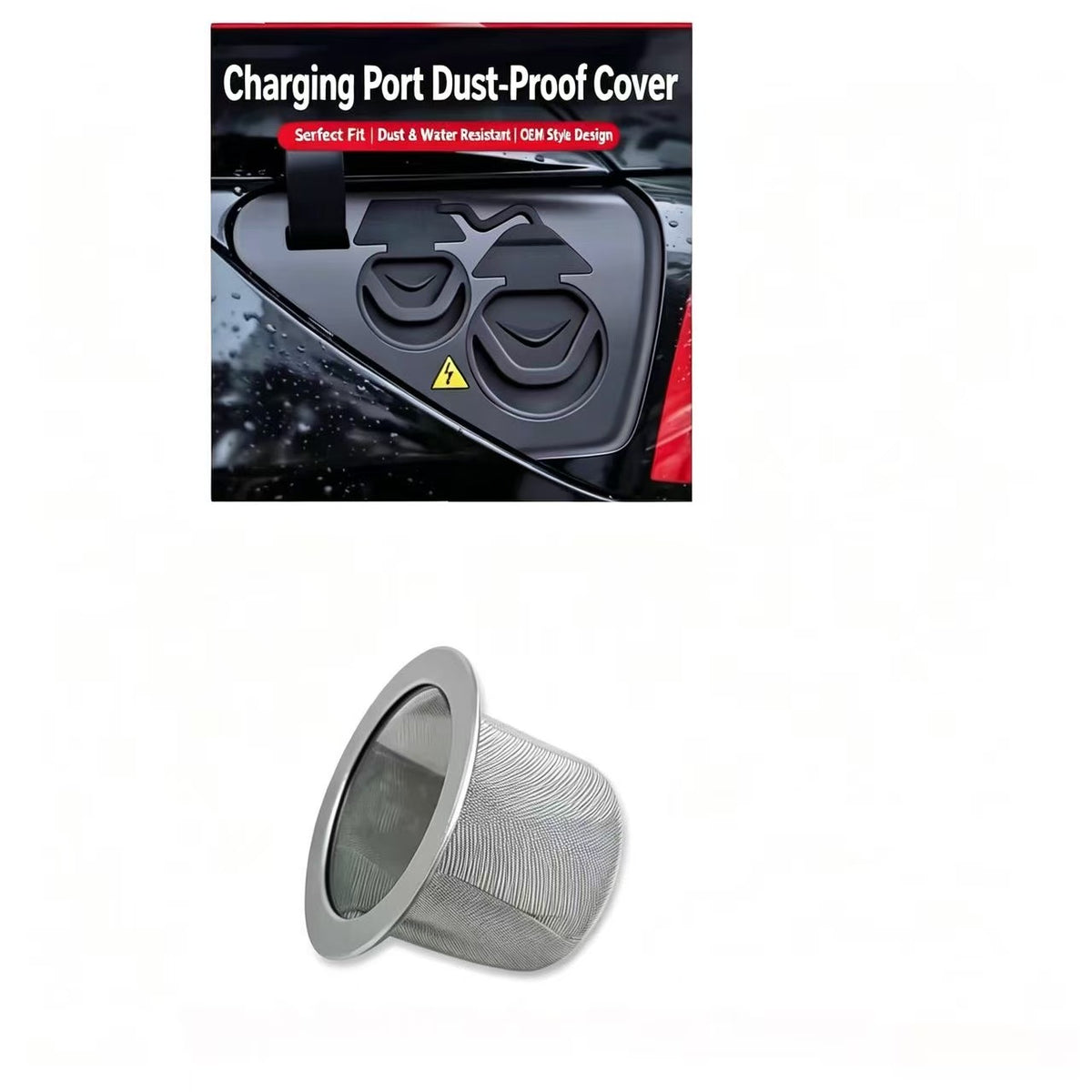 Tesla Model 3 / Model Y Interior Accessories Pack, Charging Port Cover, Door Lock Covers, Washer Filter, Camera Privacy Cover, Rear Door Emergency Pull Strap
