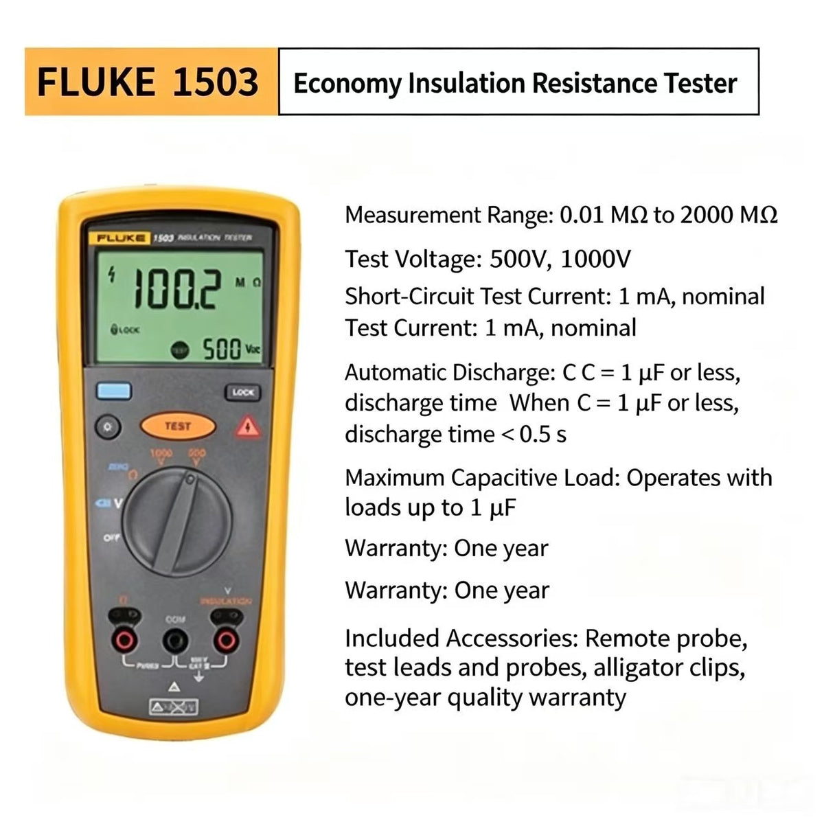 Fluke 1503 1508 Digital Insulation Tester Megohmmeter, Portable Insulation Resistance Meter for Industrial Electrical Maintenance