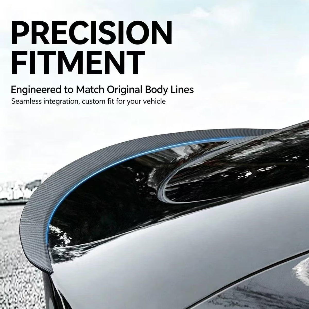Carbon Fiber Look Rear Spoiler for Tesla Model 3 / Model Y, Performance Style Trunk Wing, OE‑Fit Rear Trunk Spoiler