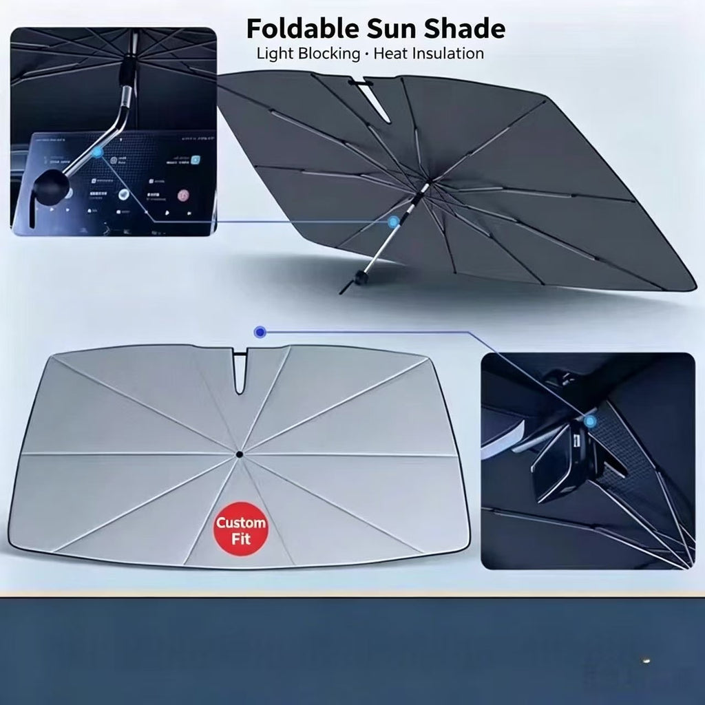 Custom Windshield Sun Shade for Tesla Model 3 & Model Y, Foldable Full Blackout Front Windshield Sunshade, 99% UV Block Heat Insulation Sun Visor, Tesla Interior Parking Accessories