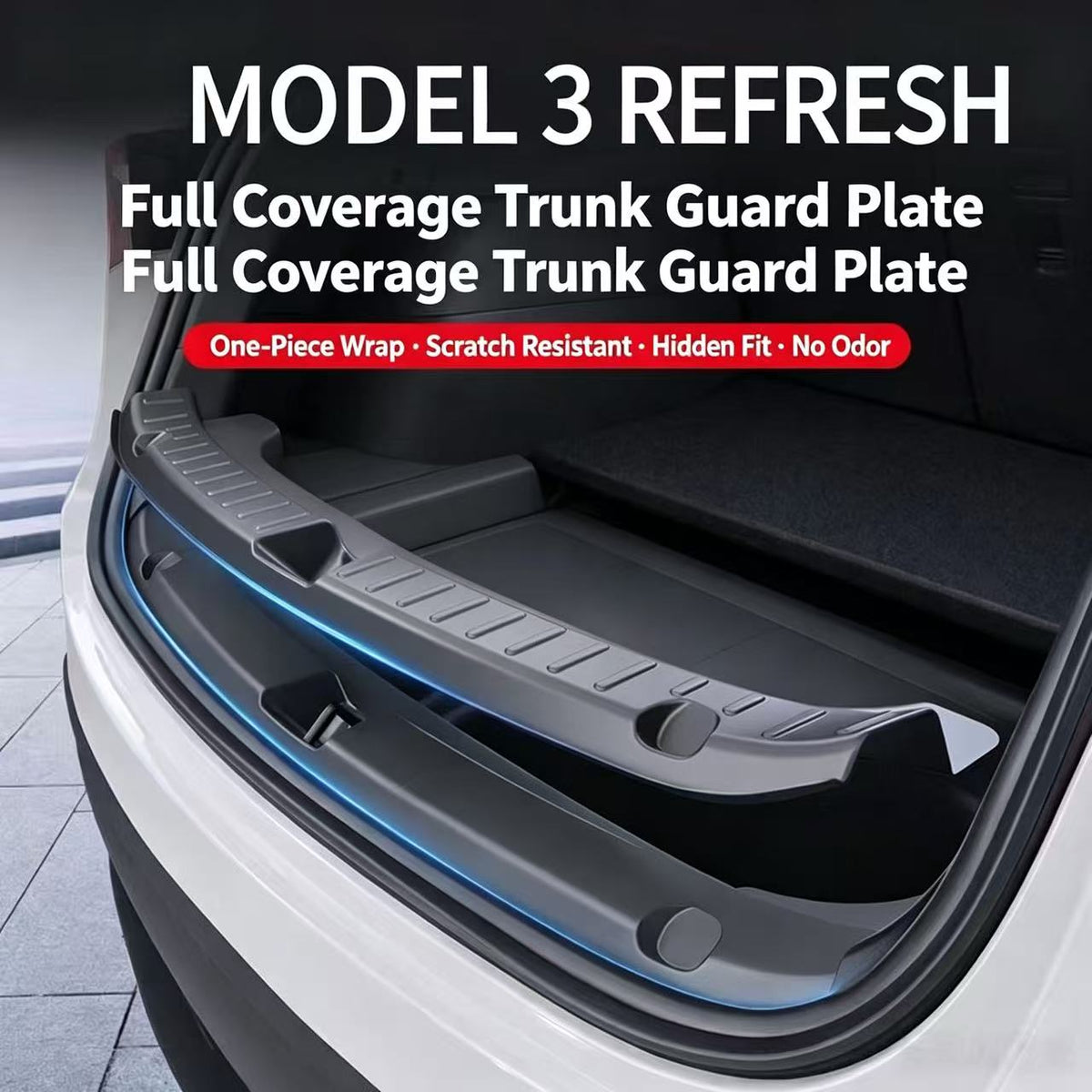 Rear Inner Trunk Sill Guard for Tesla Model 3 Refresh (Highland), Custom‑Fit Boot Threshold Protector, Anti‑Scratch Cargo Entry Trim Plate