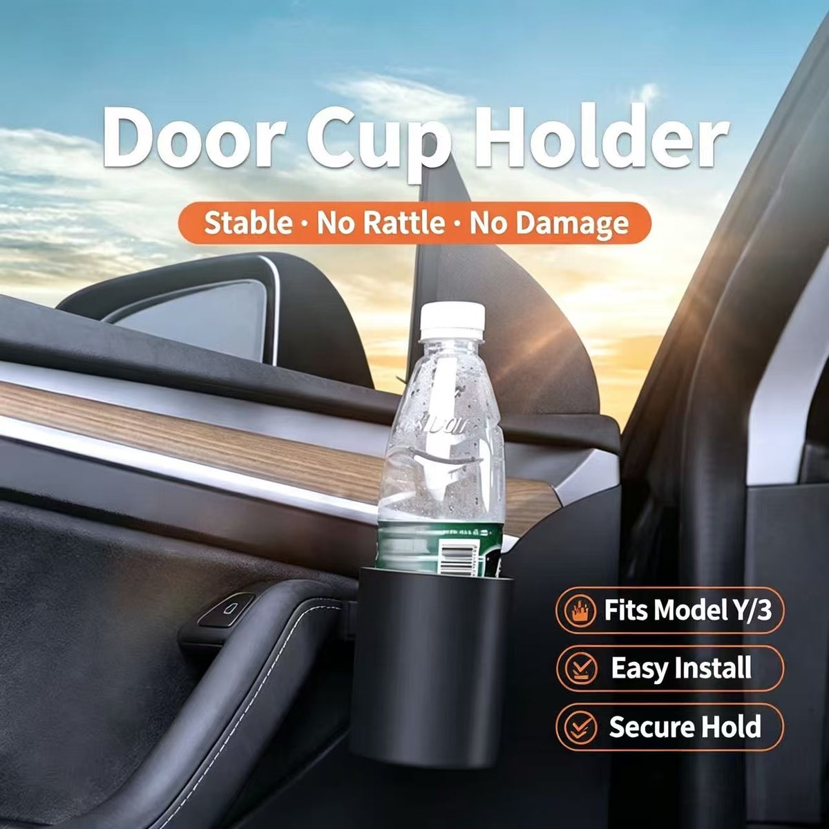 Door Cup Holder for Tesla Model 3 / Model Y (2024‑2025) Universal Door Mount Water Bottle Storage