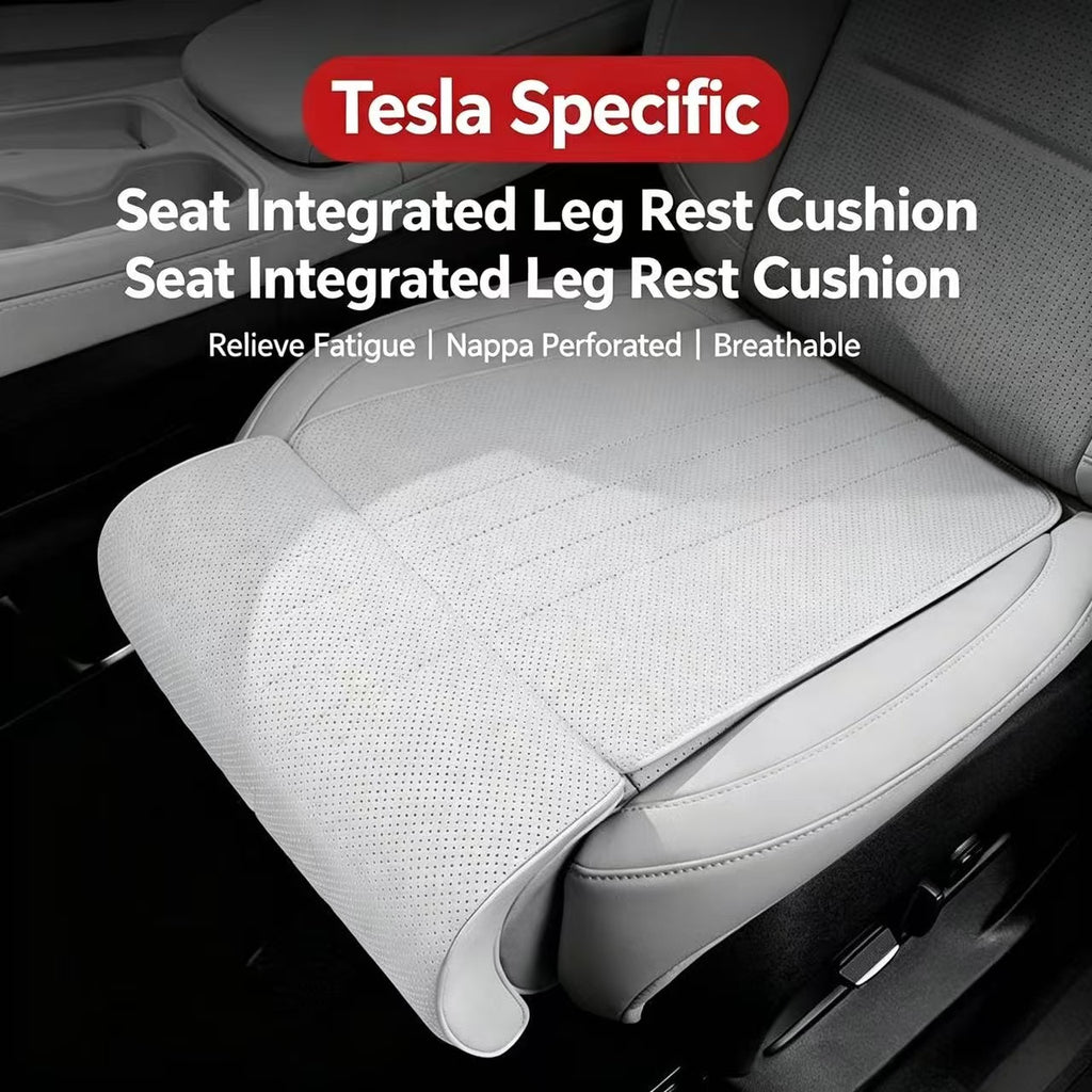 1. Tesla Integrated Seat Cushion With Leg Extension, Nappa Perforated Leather, Breathable Thigh Support Pad For Model 3 / Model Y