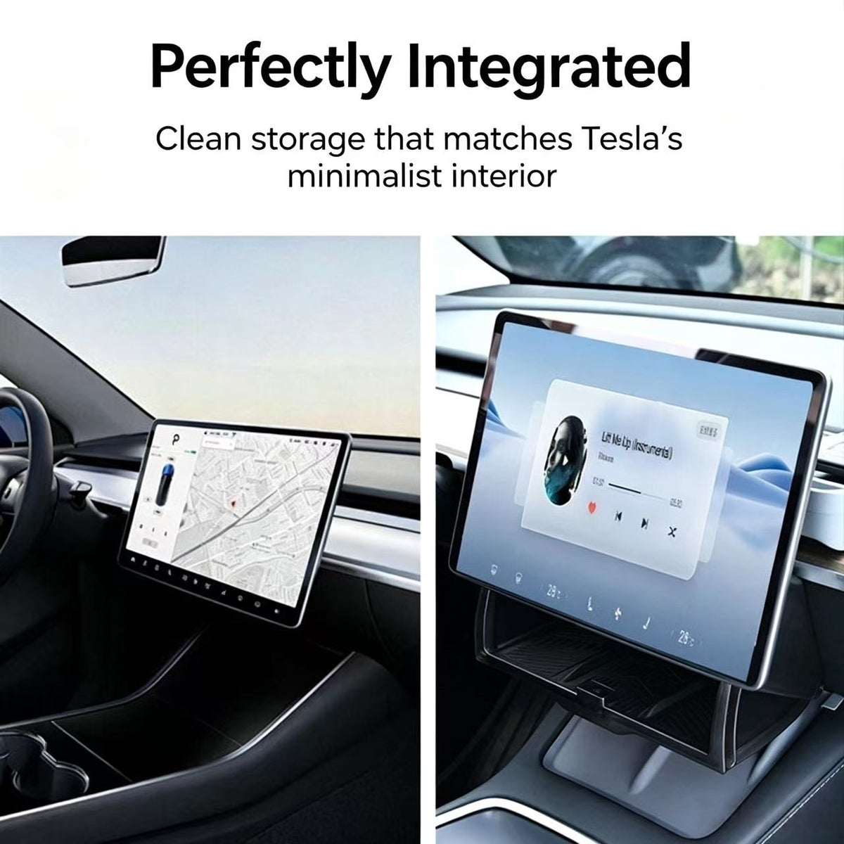 Under‑Screen Hidden Storage Organizer for Tesla Model 3 & Model Y, Damped Soft‑Close Dashboard Center Console Tray, Interior Phone Card Holder Accessories