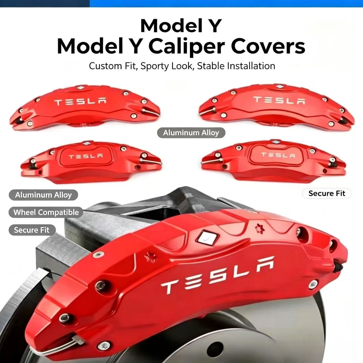 Tesla Caliper Covers for Model 3 / New Model 3 / Model Y / Refreshed Model Y, Aluminum Alloy Brake Caliper Protector